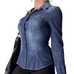 Guess Denim Snap Front 2 Chest Pocket Shirt | Size Medium